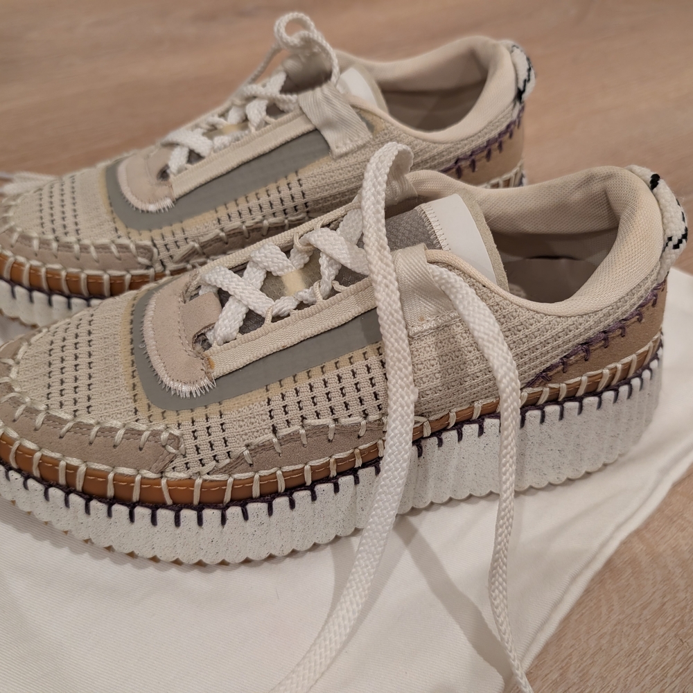 Chloe Beige and White Woven Sneakers